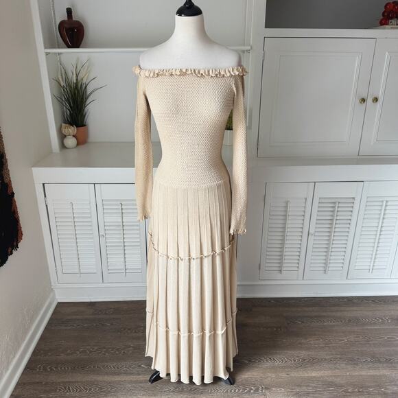 Altuzarra Alisha Off-the-Shoulder Pleated Knit Midi Dress Size XL - Picture 3 of 11